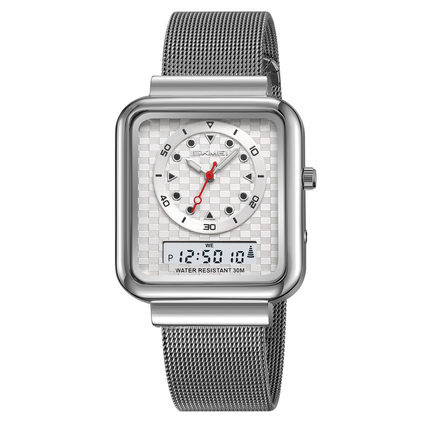 Moment beauty steel band watch men's electronic watch multifunctional business double-display electronic watch  