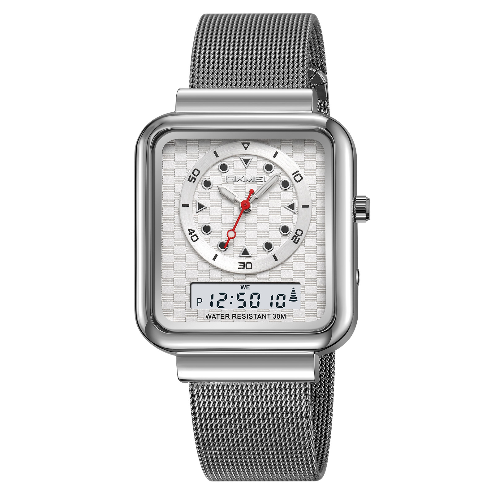 Moment beauty steel band watch men's electronic watch multifunctional business double-display electronic watch  