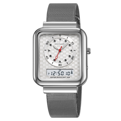 Moment beauty steel band watch men's electronic watch multifunctional business double-display electronic watch  