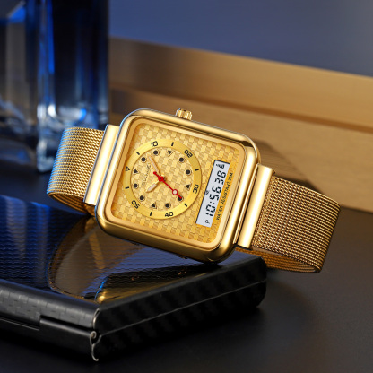 Moment beauty steel band watch men's electronic watch multifunctional business double-display electronic watch  