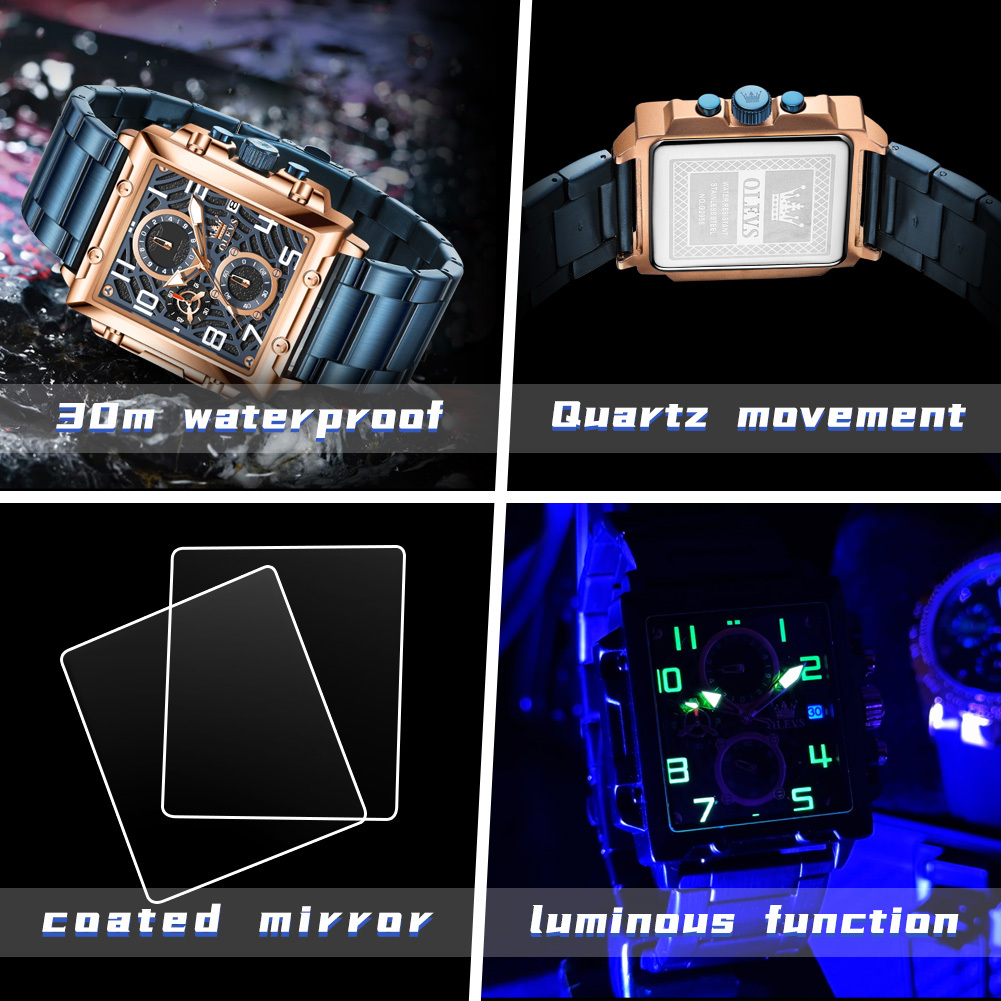 Olevs fine steel fashion multifunctional waterproof luminous quartz  men's watch  