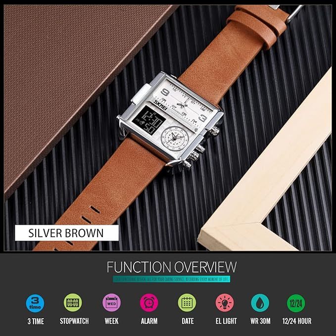 Men's waterproof square large dial quartz watch  