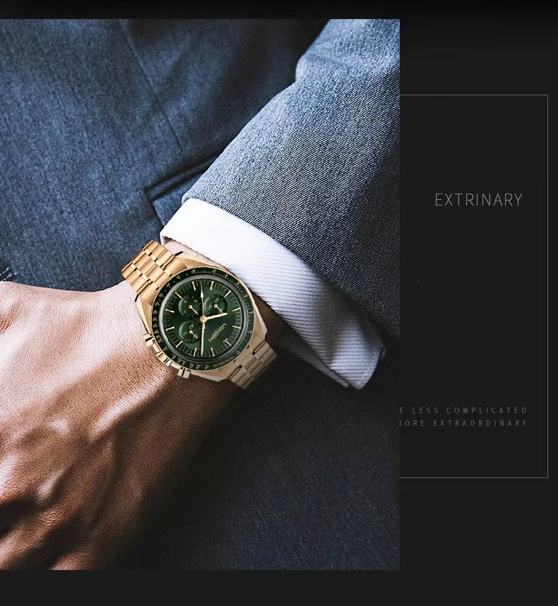 Men's non-mechanical watch high-end genuine fashion small green dial luminous waterproof steel belt quartz watch