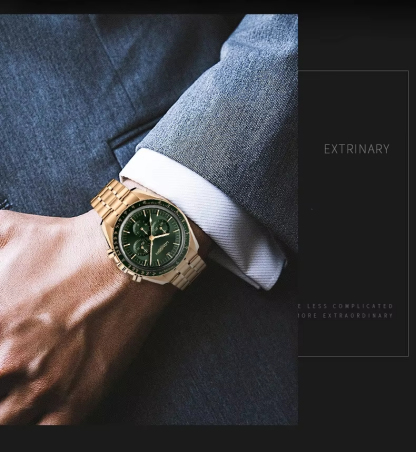 Men's non-mechanical watch high-end genuine fashion small green dial luminous waterproof steel belt quartz watch