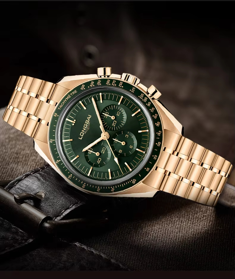 Men's non-mechanical watch high-end genuine fashion small green dial luminous waterproof steel belt quartz watch