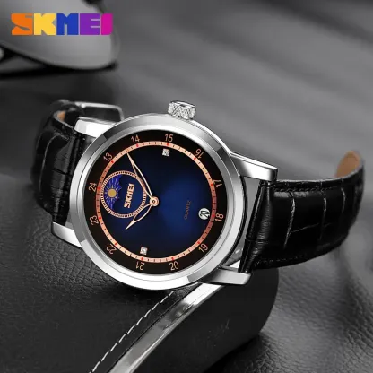 Sunburst dial moon phase star quartz watch Men's fashion waterproof calendar belt watch