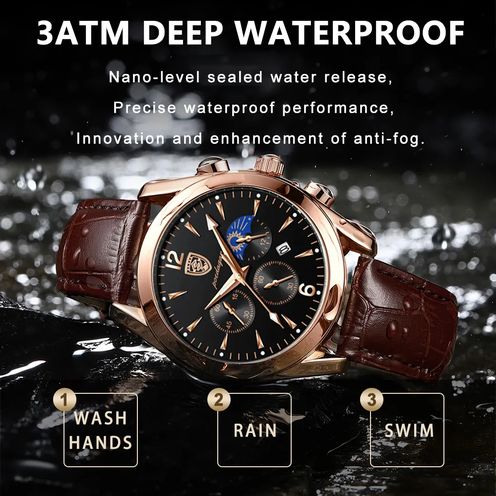 New style fashion leather top brand luxury waterproof sports quartz men's watch