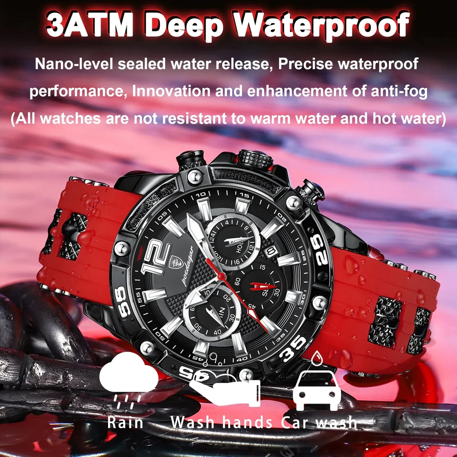 Stylish simple and multifunctional 3ATM waterproof men's silicone watch luminous clock quartz watch  