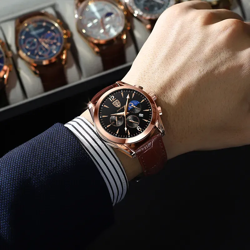 New style fashion leather top brand luxury waterproof sports quartz men's watch