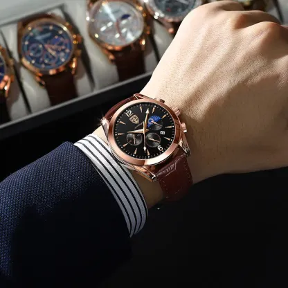 New style fashion leather top brand luxury waterproof sports quartz men's watch