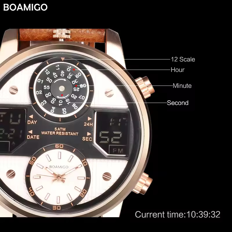 Sports Men's Electronic Watch Genuine Leather Strap High-end Business Waterproof Luminous Three-movement Watch