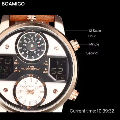 Sports Men's Electronic Watch Genuine Leather Strap High-end Business Waterproof Luminous Three-movement Watch