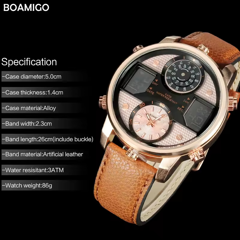 Sports Men's Electronic Watch Genuine Leather Strap High-end Business Waterproof Luminous Three-movement Watch