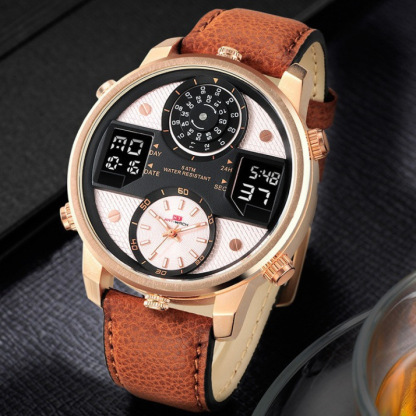 Sports Men's Electronic Watch Genuine Leather Strap High-end Business Waterproof Luminous Three-movement Watch