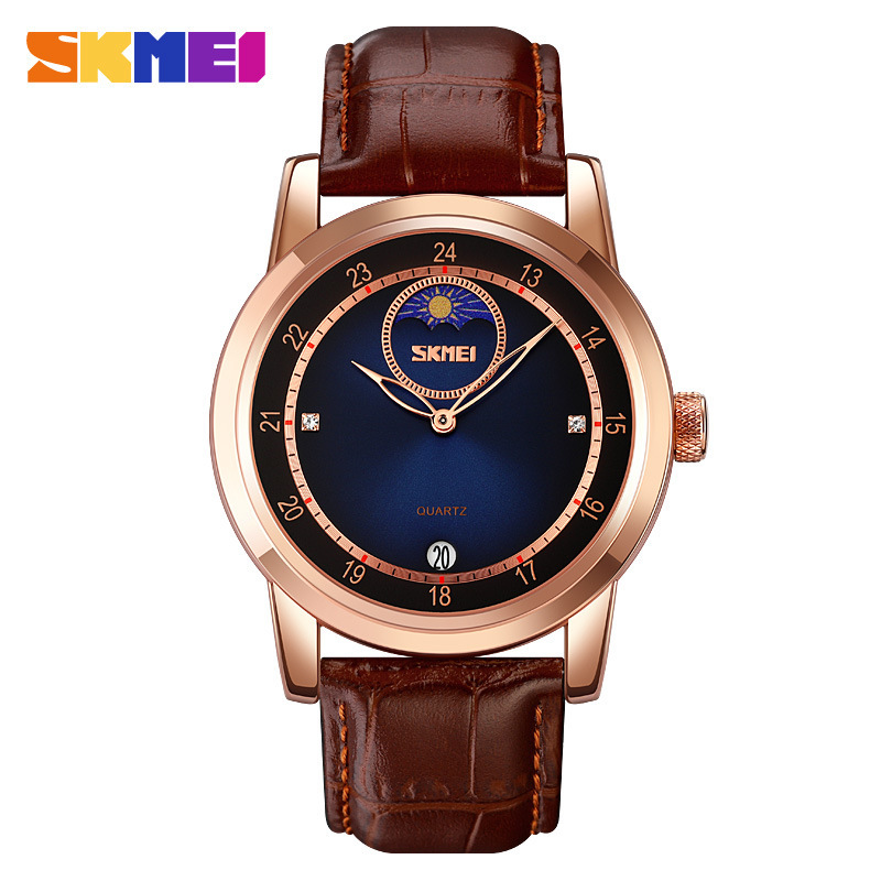Sunburst dial moon phase star quartz watch Men's fashion waterproof ca