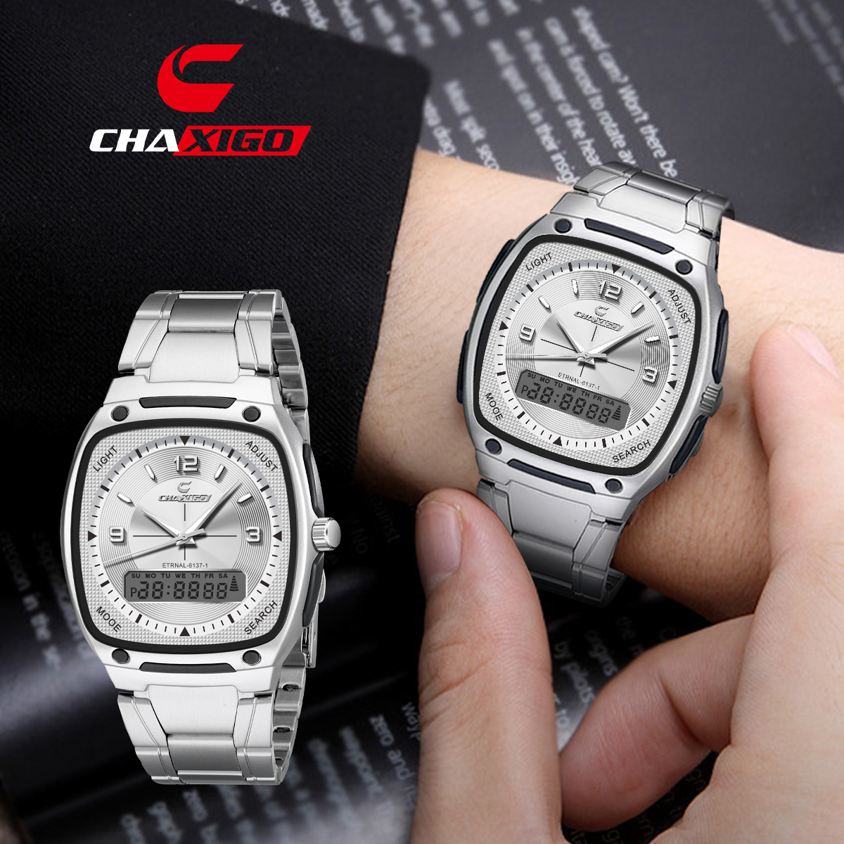 CHAXIGO Fashion Men's Watch Luminous Waterproof Alloy Men's Square Electronic Watch