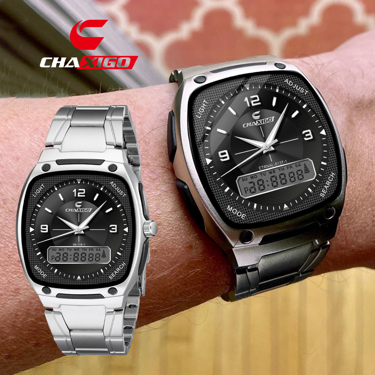 CHAXIGO Fashion Men's Watch Luminous Waterproof Alloy Men's Square Electronic Watch