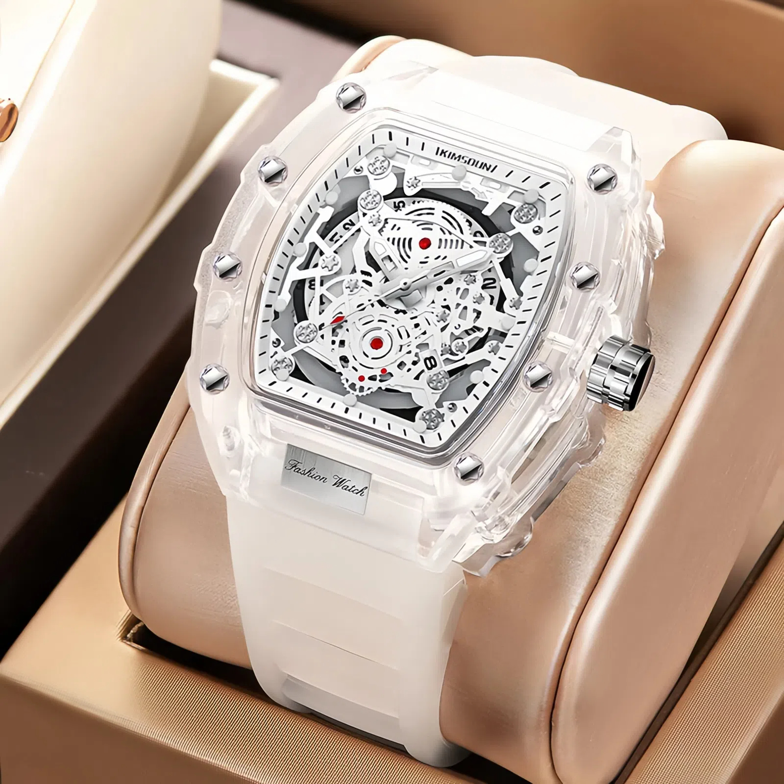 Men's new fashion luxury high quality transparent waterproof watch personalized barrel quartz watch