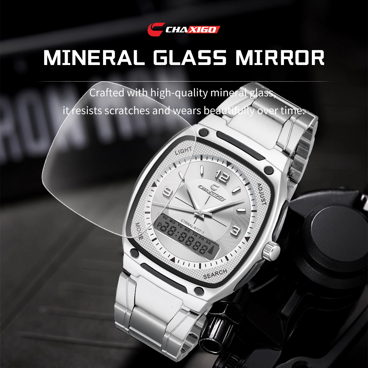 CHAXIGO Fashion Men's Watch Luminous Waterproof Alloy Men's Square Electronic Watch