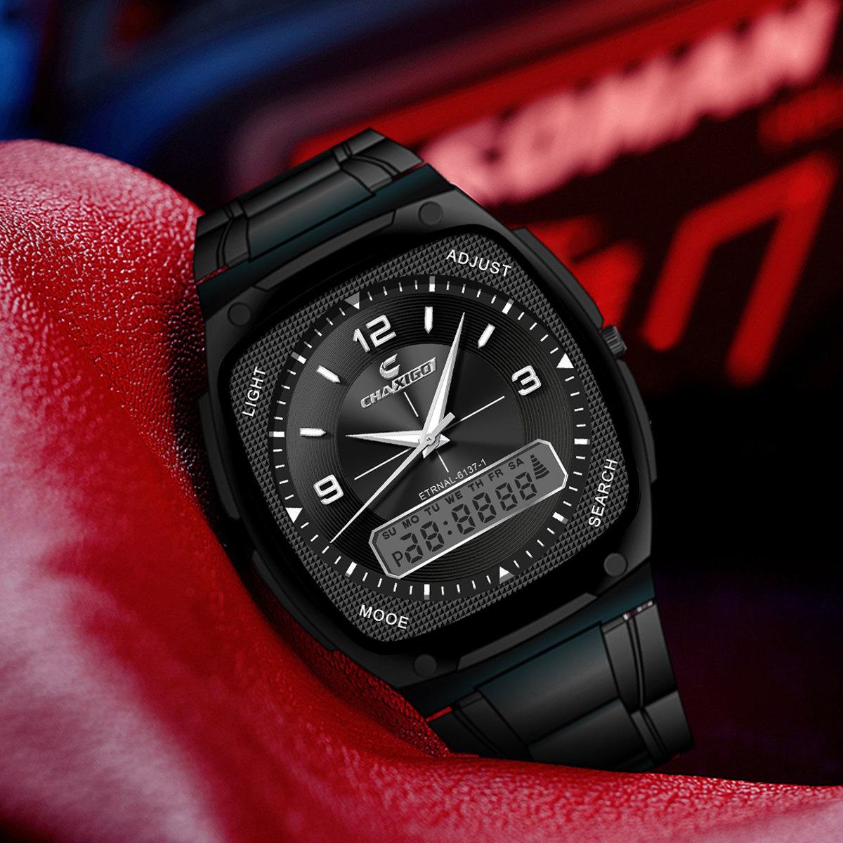 CHAXIGO Fashion Men's Watch Luminous Waterproof Alloy Men's Square Electronic Watch