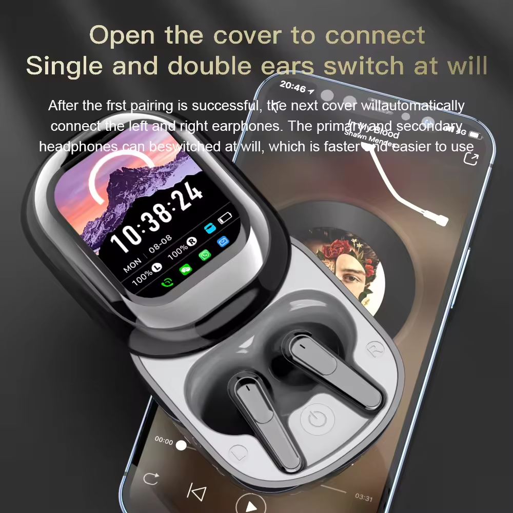 Touch screen noise reduction headphones support making calls, displaying contacts and applying message notification