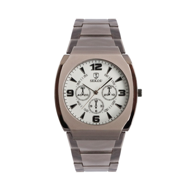 New Fashion Men's Tonneau Steel Strap Watch Casual Quartz Watch