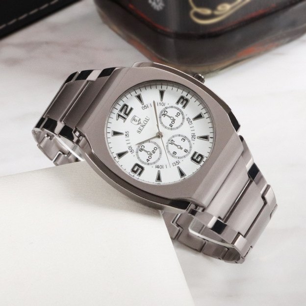 New Fashion Men's Tonneau Steel Strap Watch Casual Quartz Watch