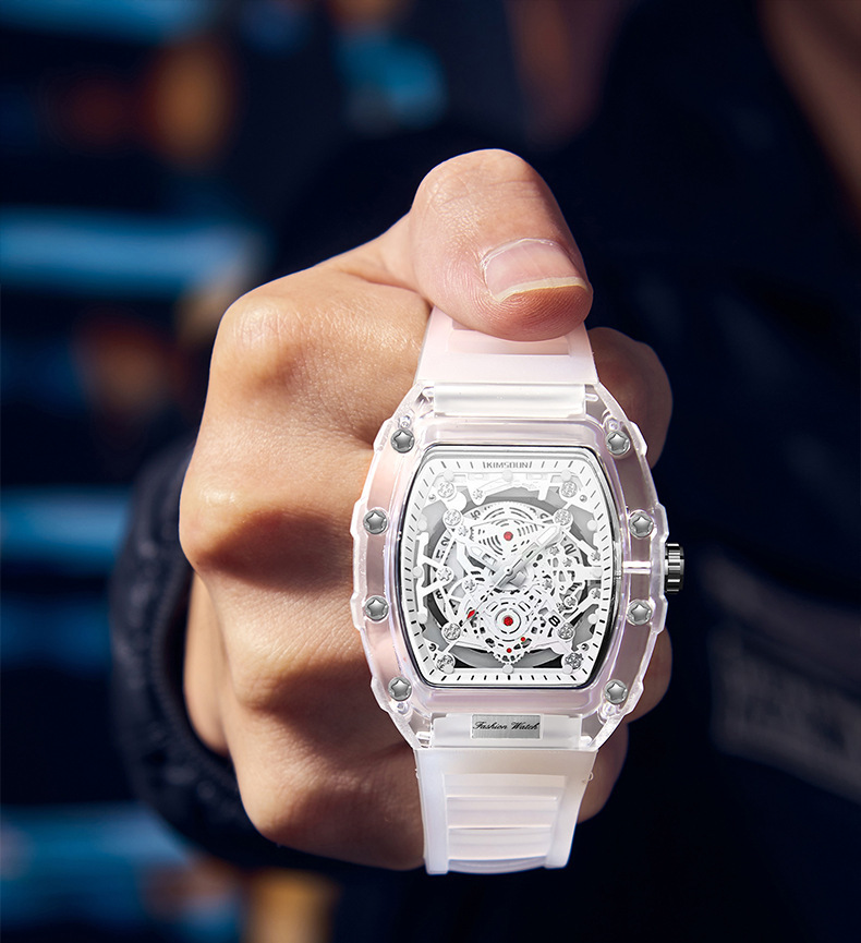 Men's new fashion luxury high quality transparent waterproof watch personalized barrel quartz watch