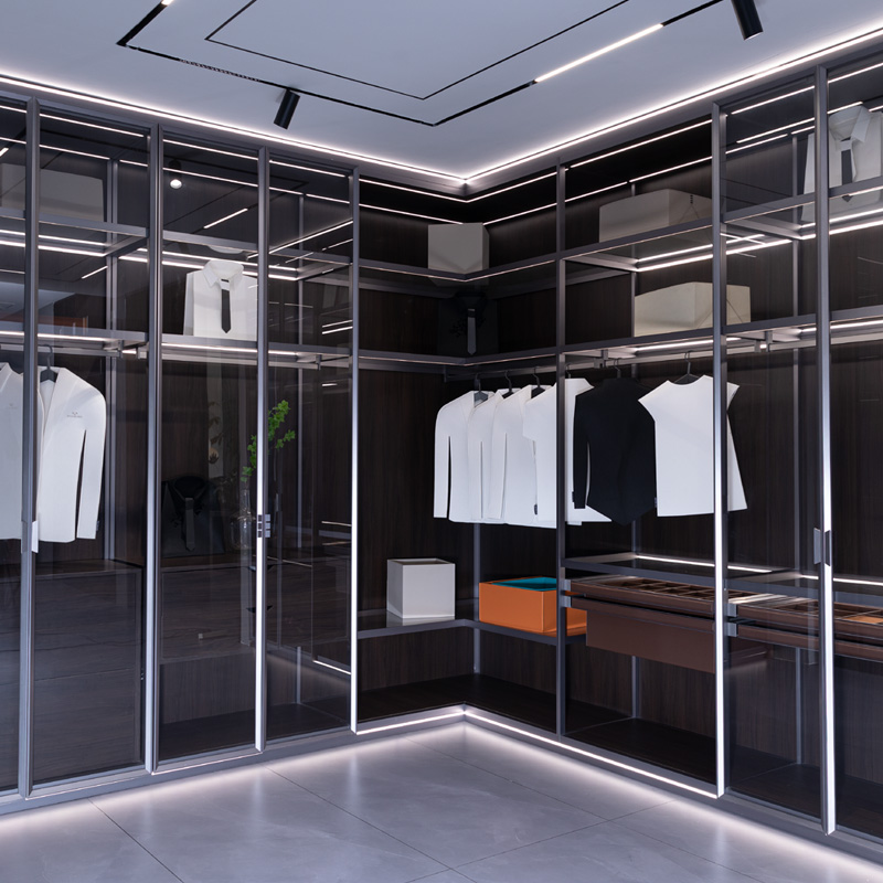 MINIMALIST SYSTEM/ALUMINUM WOOD CORNER DRESSING ROOM SERIES