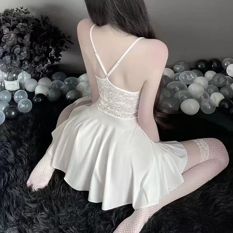 DDLSQ - Set Lingerie Sleepwear brukat Combi Spandek sexy Dress Mini Transparant Baju Tidur Wanuta