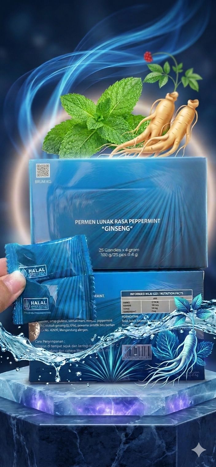 1 BOX PERMEN LUNAK RASA PEPPERMINT DENGAN GINSENG
