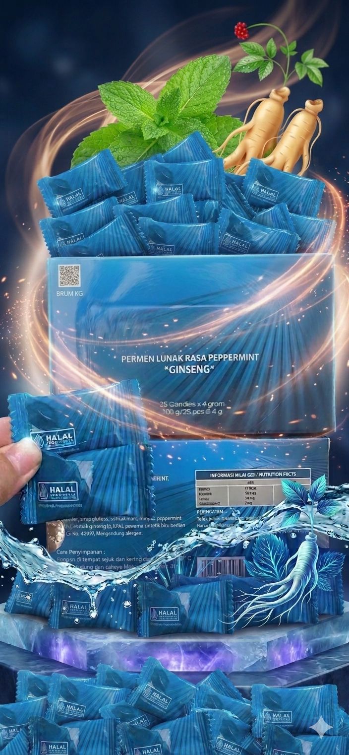 1 BOX PERMEN LUNAK RASA PEPPERMINT DENGAN GINSENG
