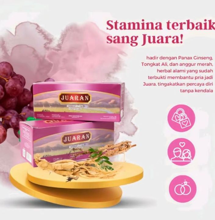 Juaran Serbuk Ginseng Herbal Original BPOM Isi 5 Sachet Multivitamin & Energi rasa Anggur.