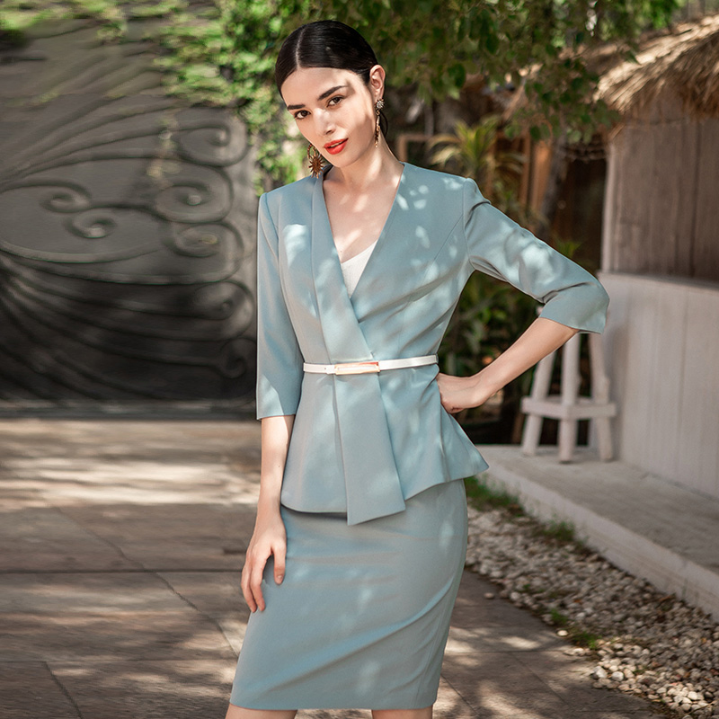 Light Blue Half Sleeve Suit Three Piece