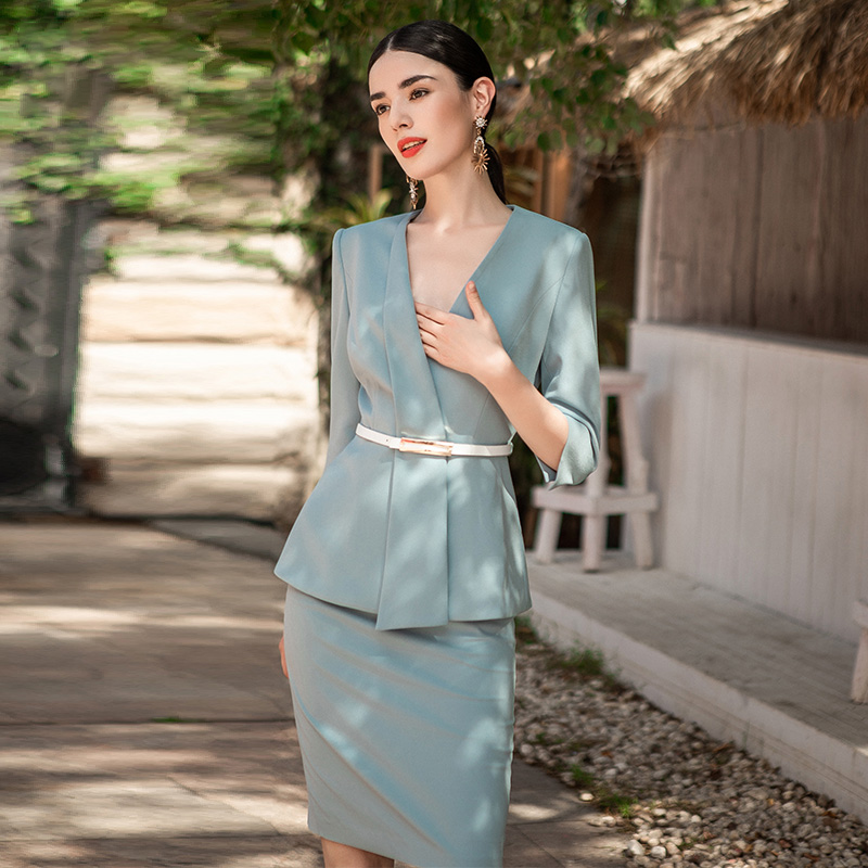 Light Blue Half Sleeve Suit Three Piece