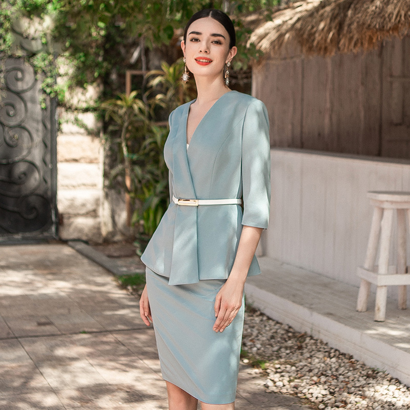 Light Blue Half Sleeve Suit Three Piece