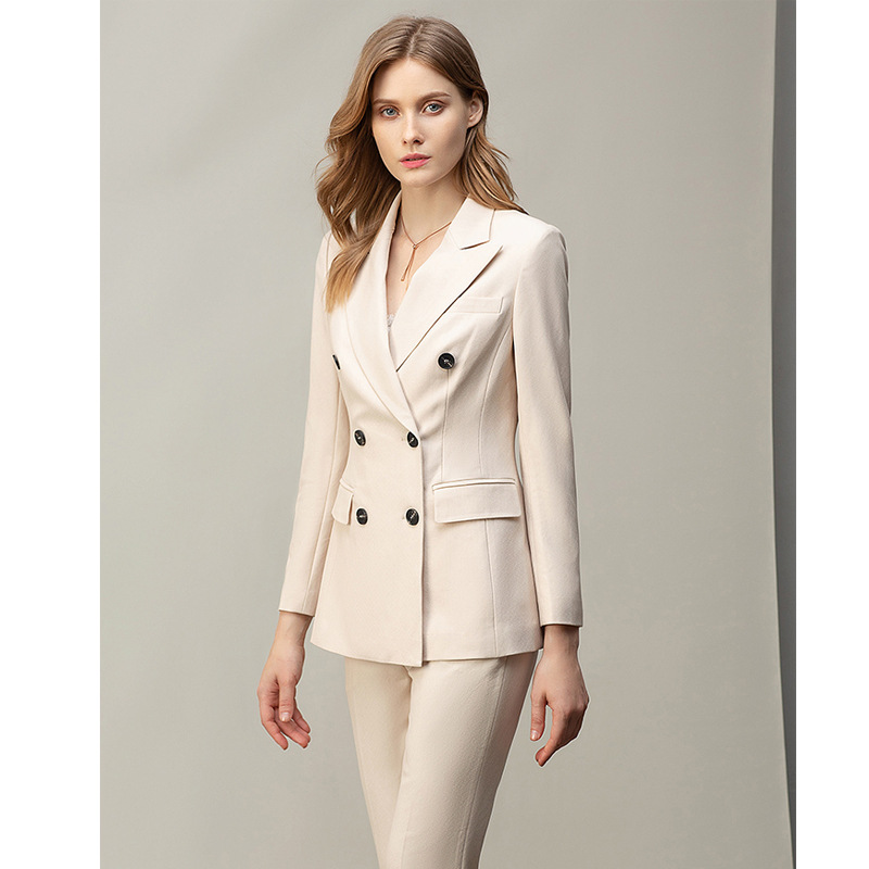 Beige White Professional Women's Autumn Winter Slim Fit Suit Set
