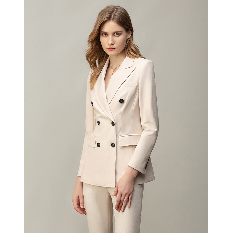 Beige White Professional Women's Autumn Winter Slim Fit Suit Set