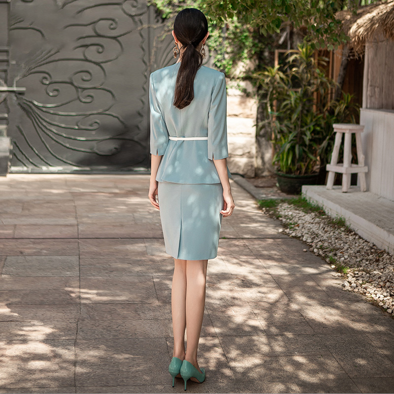 Light Blue Half Sleeve Suit Three Piece