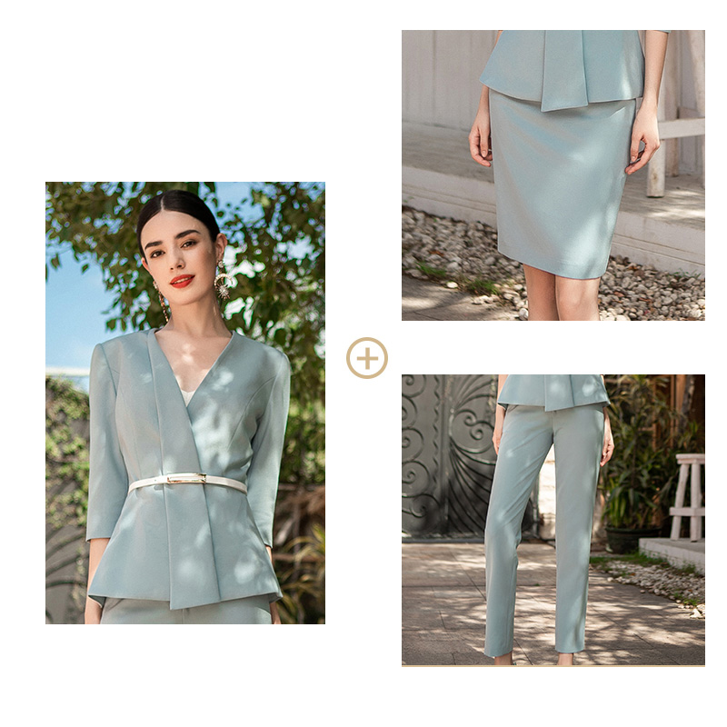 Light Blue Half Sleeve Suit Three Piece