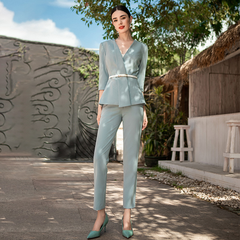 Light Blue Half Sleeve Suit Three Piece