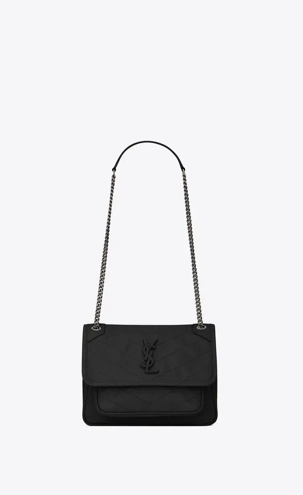 【SAINT LAURENT】NIKI ミニ シワ加工 ヴィンテージレザー トートバッグ【バッグ】