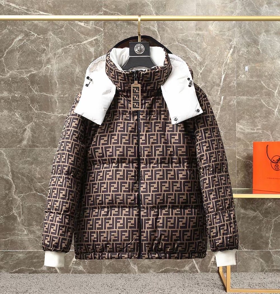 FENDI メンズダウンジャケットデザイナーダウンジャケットデザイナーダウンジャケット冬のファッションレターウォームメンズアウトドアカジュアルウインドプルーフカップルの同じジャケット