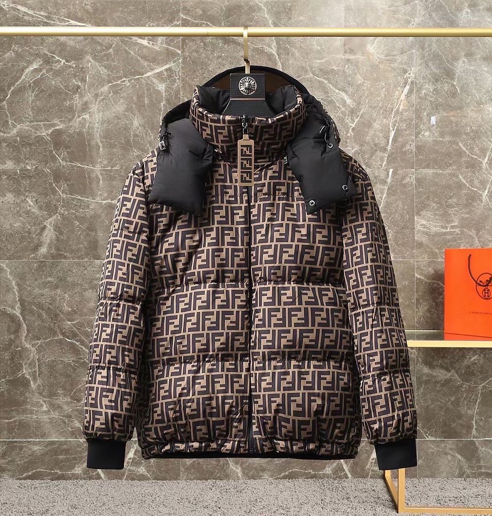 FENDI メンズダウンジャケットデザイナーダウンジャケットデザイナーダウンジャケット冬のファッションレターウォームメンズアウトドアカジュアルウインドプルーフカップルの同じジャケット