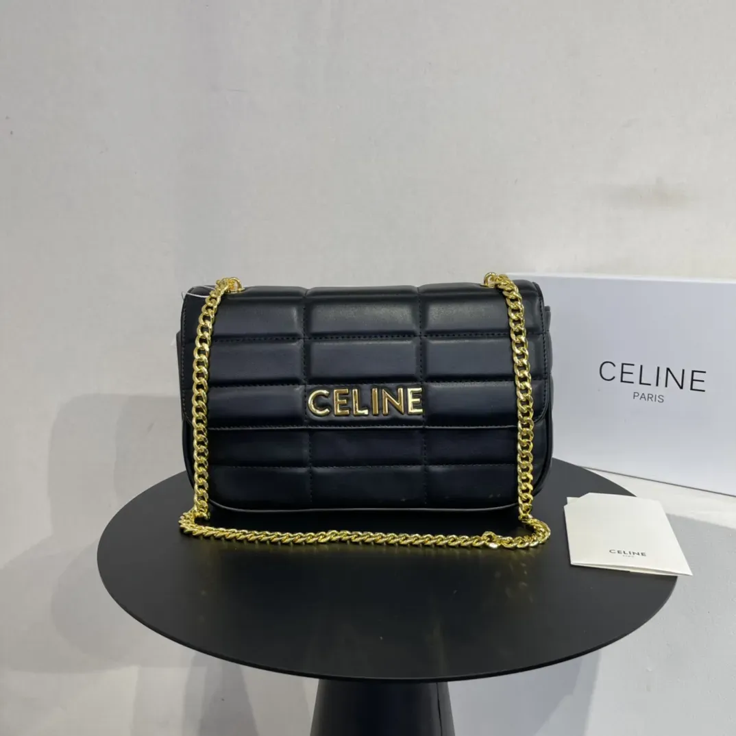 CELINE チェーン ショルダーバッグ マトラッセ モノクローム / キルティング ゴートスキン ブラック