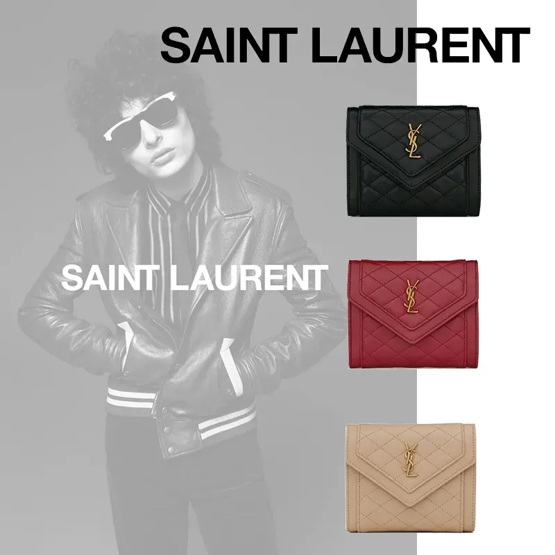 Saint Laurent GABYキルティング羊革ショート三つ折り財布