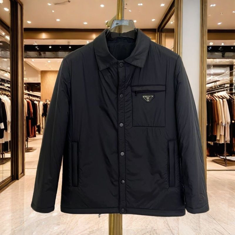 26 PRADA 新作 オープンカラーコットンジャケット メンズ スリム 保温