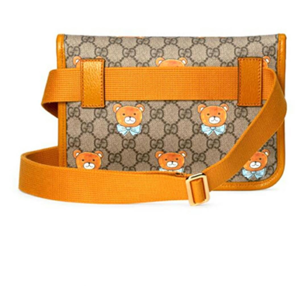 【GUCCI×KAIジョイントモデル】グッチ テディベアプリント キャンバス＆レザー クロスボディウエストバッグチェストバッグ スモール ベージュ/エボニー