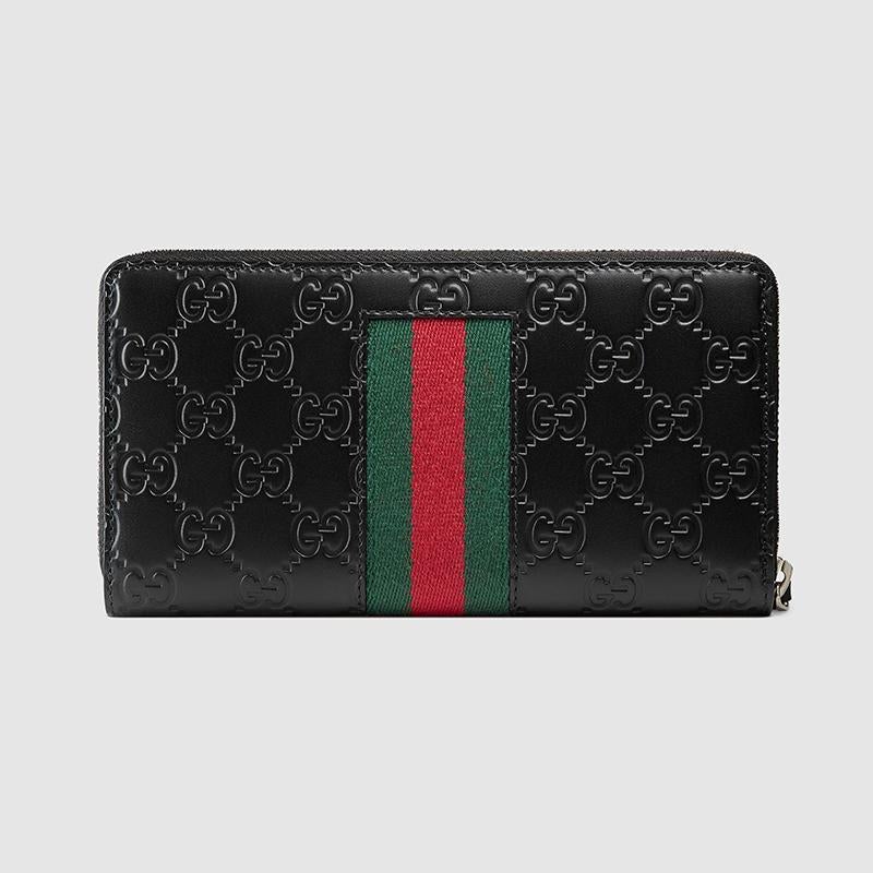 GUCCI(グッチ) グッチ シグネチャー レザー ウェブ ジップアラウンドウォレット