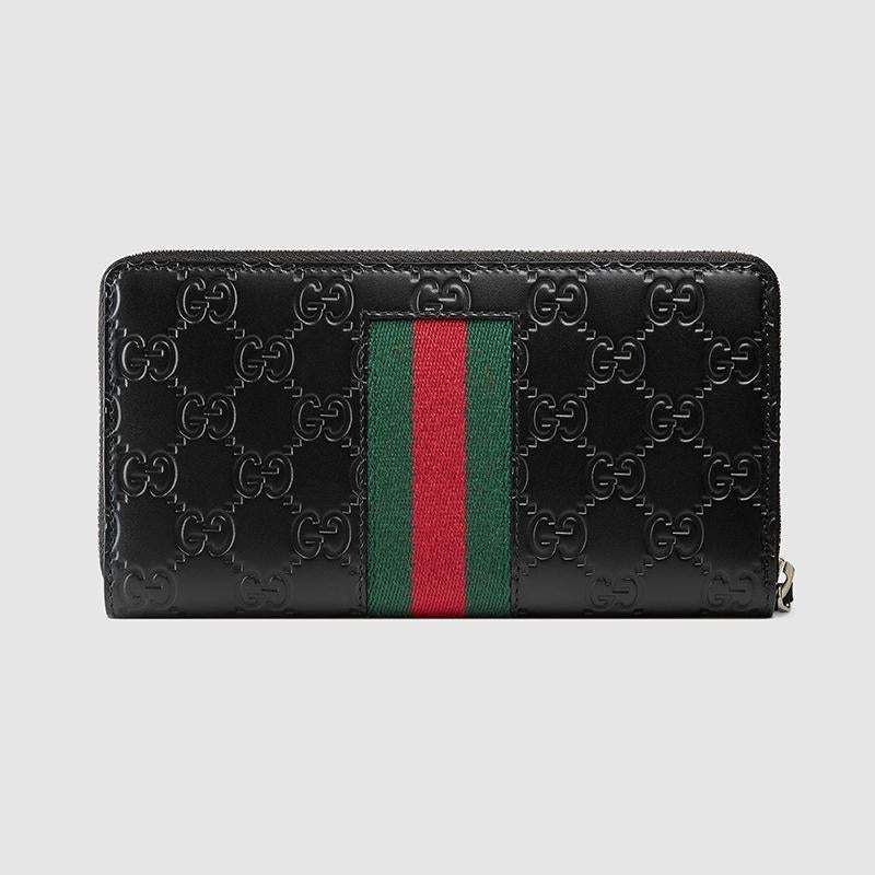 GUCCI(グッチ) グッチ シグネチャー レザー ウェブ ジップアラウンドウォレット